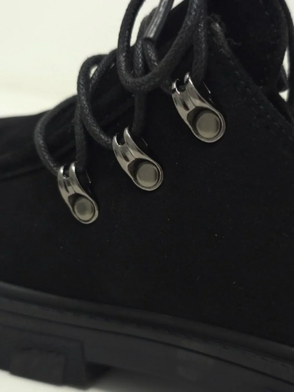 Black Faux Suede Chunky Platform Oxford Casual Lace Up Lug Sole